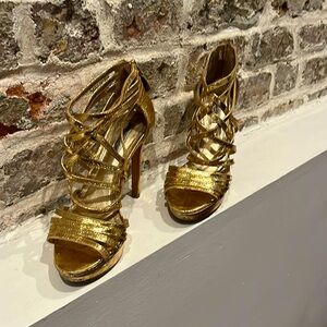 Gold metallic strappy platform